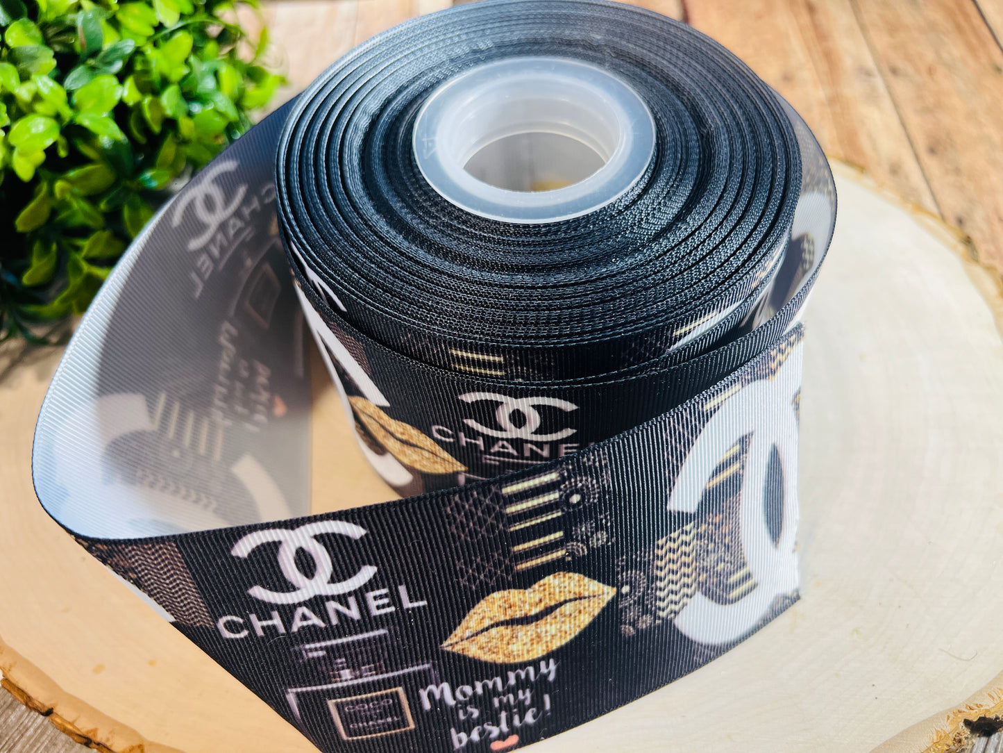 CHANEL PRINTED 3 INCH ON GROSGRAIN RIBBON, POTTER RIBBON, CUT TO SIZE, VIEW STORE FOR MORE PATTERNS