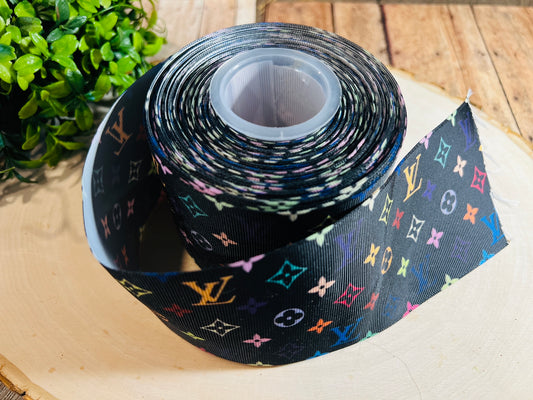 LV BLACK PRINTED 3 INCH ON GROSGRAIN RIBBON, POTTER RIBBON, CUT TO SIZE, VIEW STORE FOR MORE PATTERNS