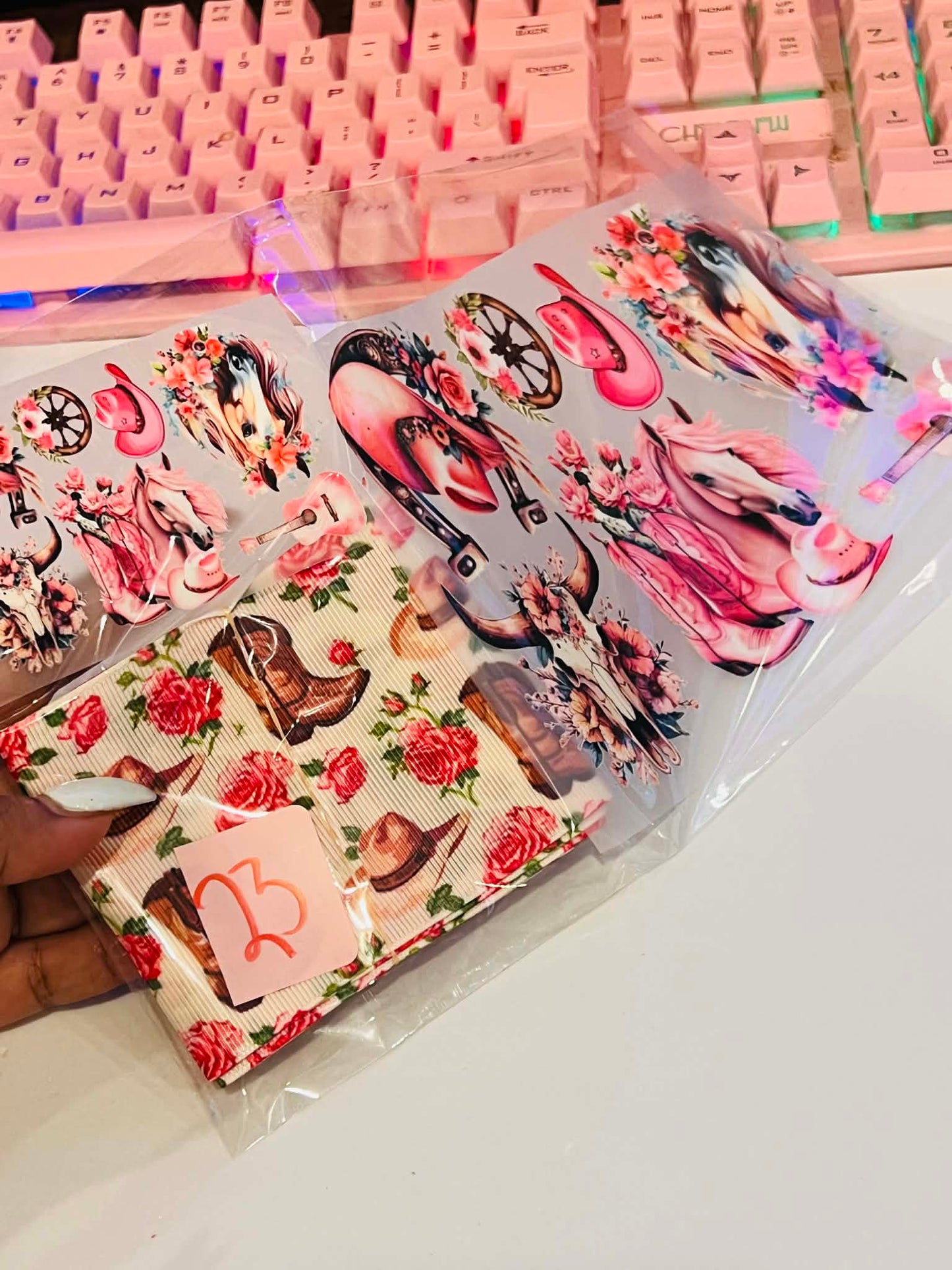 Pink cowgirl boots and horse