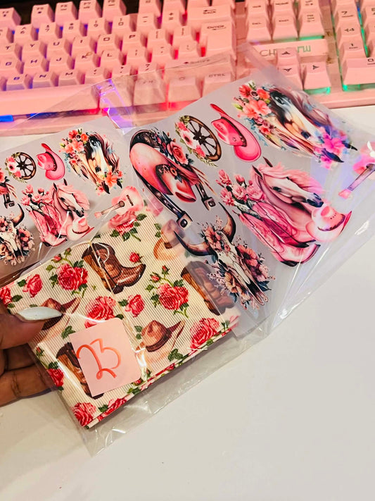 Pink cowgirl boots and horse